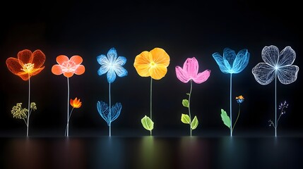 Leinwandbilder - Glowing floral patterns on a dark background showcasing a elegant digital design  This modern and unique features luminous colorful flowers and blossoms