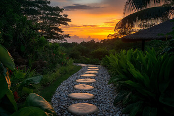 Sticker - Stones Washed in Warm Hues Under the Tropical Sun – A Peaceful and Vibrant Coastal Landscape