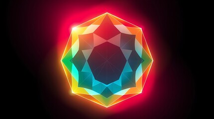 Wall Mural - Vibrant rainbow gemstone glowing in dark background.