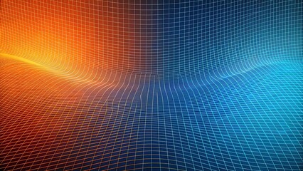 Wall Mural - abstract wavy grid pattern in vibrant orange and blue hues