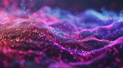 Wall Mural - vibrant digital waves flow in shades of purple and pink, creating an abstract and dynamic visual lan