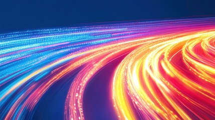 Wall Mural - neon light trails streak across a colorful horizon, creating a captivating display as dusk settles. 