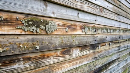 Wall Mural - Aged Wooden Planks with Moss and Lichen Growth Showing Texture and Time