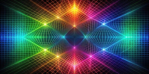 Wall Mural - abstract rainbow grid network vibrant digital art background
