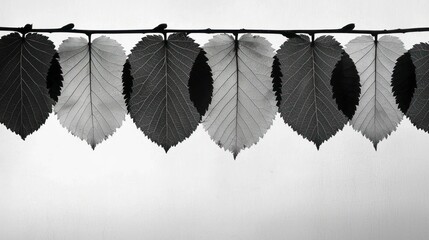 Poster - Leaves on twig, grey scale, minimalist, nature