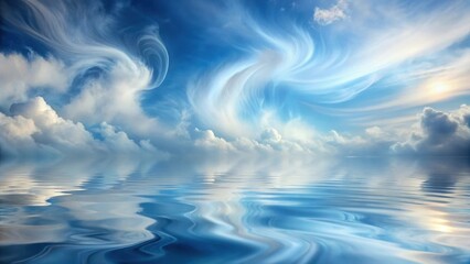 Wall Mural - Serene Waters Reflecting a Dreamlike Sky of Swirling Clouds and Radiant Light