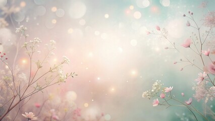 Wall Mural - Enchanted Meadow Delicate Pastel Blossoms and Soft Glowing Lights in a Dreamlike Floral Scene