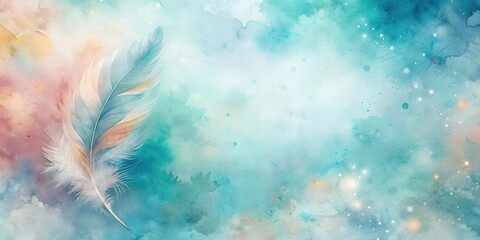 Wall Mural - Serene Watercolor Feather Design A Pastel Dreamscape with Soft Hues and Delicate Textures