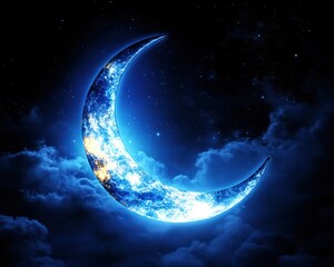 Wall Mural - Luminous Crescent Moon in a Starlit Night Sky