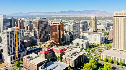 Wall Mural - Aerial view of Salt Lake City, Utah skyline. SLC is the capital and most populous city of the U.S. state of Utah and the county seat of Salt Lake County