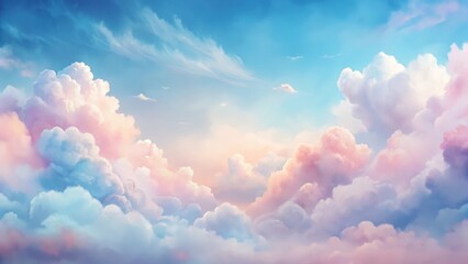 Wall Mural - Dreamlike Pastel Cloudscape A Serene Aerial View of Soft Pink and Blue Clouds at Dawn or Dusk