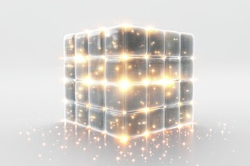 Wall Mural - luminous multifaceted cube: a 3d digital art render of interconnected systems