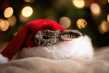 Wall Mural - The snake in Santa's hat