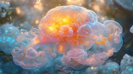 Wall Mural - Luminous Organic Form Glowing with Warm and Cool Hues: An Ethereal Abstract Composition