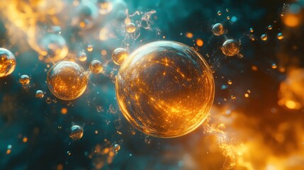 Wall Mural - Luminous Spheres and Glowing Particles in Dynamic Motion