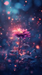Wall Mural - Magical Glowing Flower in a Dreamy Night Garden