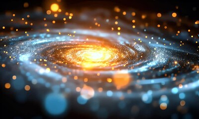 Wall Mural - A stunning depiction of a galaxy with swirling stars and glowing lights in a cosmic scene.