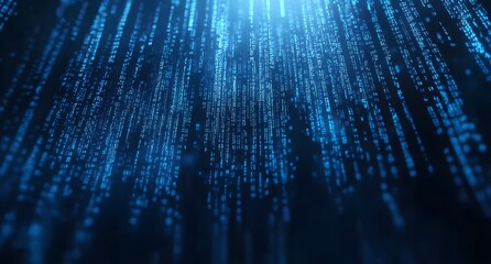 Binary code background, blue color, matrix, with lines creating a futuristic atmosphere, conveying a technological atmosphere