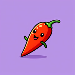 Wall Mural - hot chili pepper cartoon illustration  red in a violet background ilustración de dibujos animados de ají picante rojo en un fondo violeta
