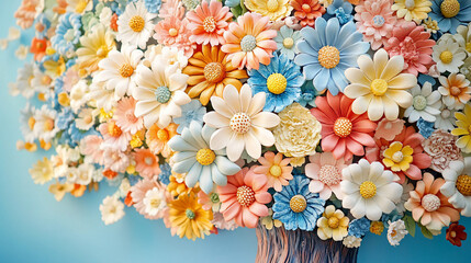 Colorful floral tree with pastel flowers.