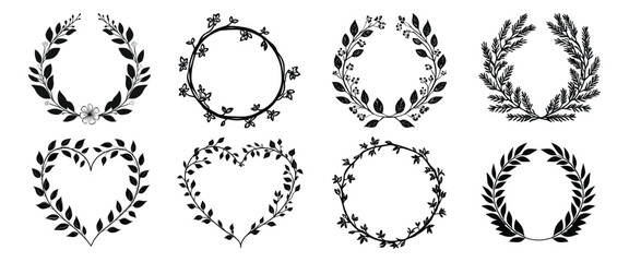 Wall Mural - elegant floral wreath designs isolated illustration, vector set