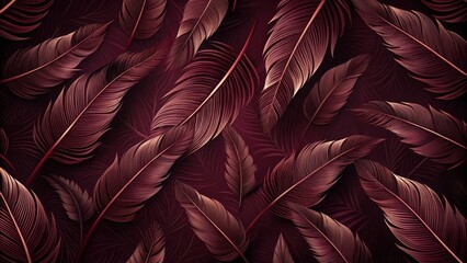 Wall Mural - Elegant maroon and rose gold feather design, a luxurious pattern for sophisticated backgrounds