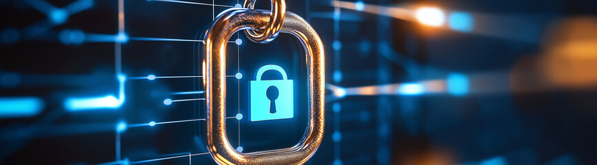 Poster - Padlock protecting network security in digital cyberspace