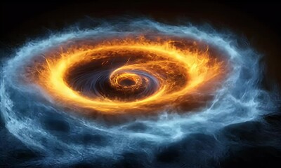 Wall Mural - A swirling vortex of fire and water, illustrating the contrast between elements.