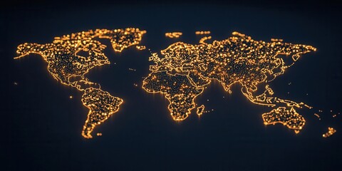 global nightscape illuminated world map digital art global dark background aerial view technology co