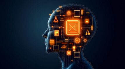 Fototapete - Artificial intelligence processing data in digital brain with futuristic interface
