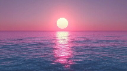 Wall Mural - Pink Sunset over Calm Ocean: A Serene Seascape