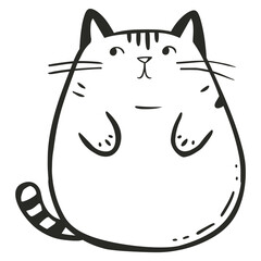 Wall Mural - adorable, animal, art, bag, black, black and white illustration, cartoon, cartoon feline, cat, chubby, chubby cat art, clean, cute, cute cat drawing, design, drawing, feline, fish, fullisolated, illus