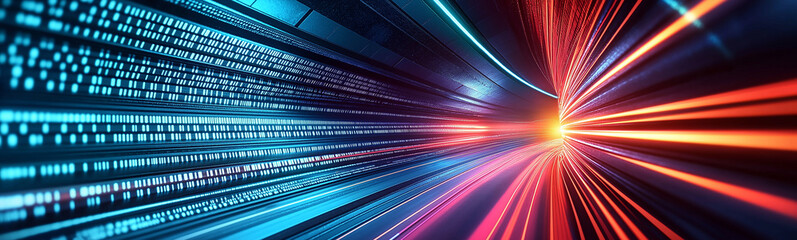 Binary code streaming through futuristic tunnel at high speed