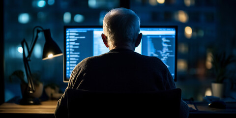 Leinwandbilder - Senior software developer working late at night on computer code