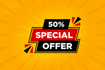 Sticker - Special offer banner. sale banner vector template. Special Discount marketing poster design for web and Social. 50 percent off sale. Vector Illustration.