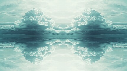 Wall Mural - Reflective Serenity: A Teal Cloud Panorama