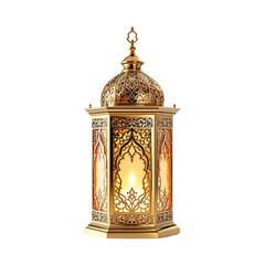 Ornate Gold Ramadan Lantern isolated on transparent background, PNG file, antique lamp isolated on white