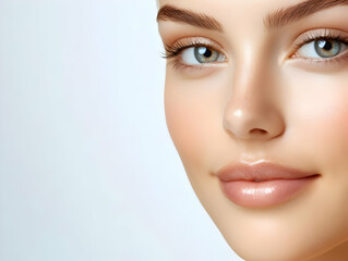 Close-up of beautiful woman's face with flawless skin.