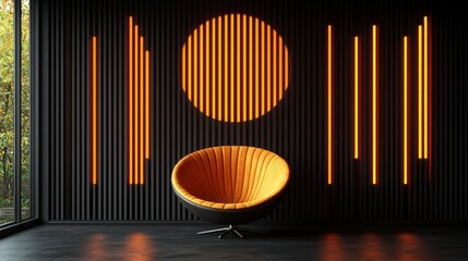 Sticker - Orange chair in room with orange neon lights