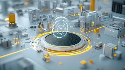 Fototapete - Centralized Grid Management Hub Optimizing Renewable Energy Sources for Efficient Delivery to Cities and Factories  Advanced technology and automation powering a sustainable energy future