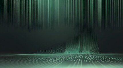 Binary code background, green color, matrix, with lines creating a futuristic atmosphere, conveying a technological atmosphere