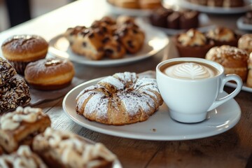 Wall Mural - A modern café scene with gluten-free pastries, featuring a variety of baked goods and a cup of coffee, emphasizing taste and dietary needs