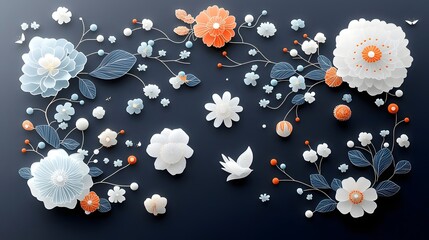 Aufkleber - Glowing floral patterns with intricate modern and elegant designs on a deep black background  This digital features a visually striking and captivating botanical composition