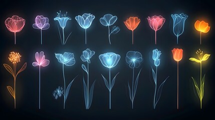Aufkleber - Mesmerizing and ethereal floral patterns with soft  glowing hues in vibrant colors set against a dark  atmospheric background  showcasing a modern  innovative design style