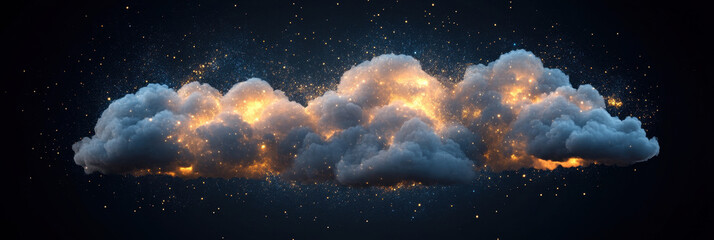 Wall Mural - Glowing Night Clouds:  A surreal and ethereal image of luminous clouds glowing with inner light against a dark night sky, speckled with distant stars.  The scene evokes a sense of wonder and mystery.