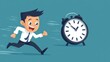 © Atchariya63 - An animated man runs swiftly towards a clock, depicting urgency and time management.