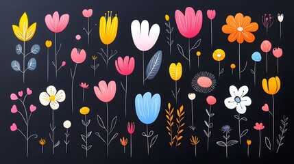 Fototapete - This captivating image features a stunning array of luminous floral patterns with soft  glowing hues against a dark black background  showcasing a modern and elegant design style  The lush