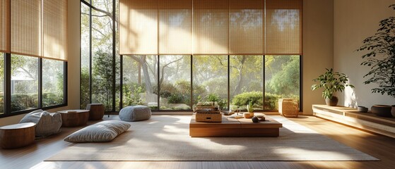 Wall Mural - Serene zen garden room, sunlight, plants