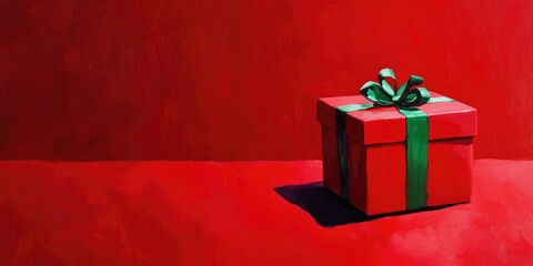 Poster - Red Gift Box with Green Bow