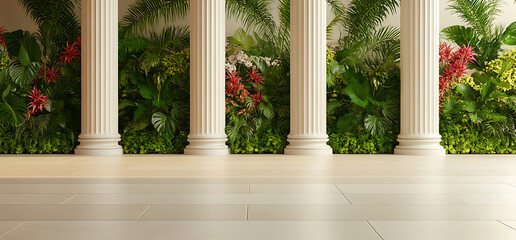 Wall Mural - Floral background with tropical, exotic plants among columns. Loft, modern, classic design.